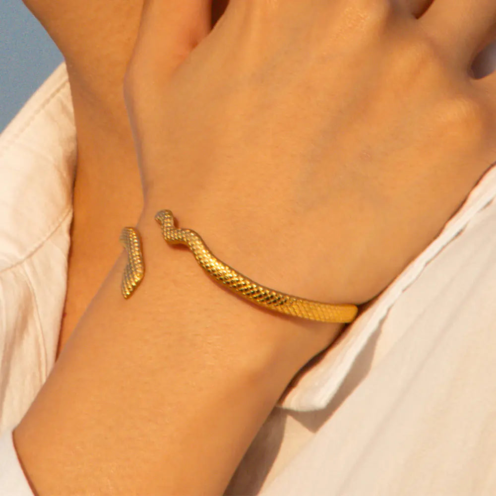 18K Gold Plated Stainless Steel Snake Design Bangle