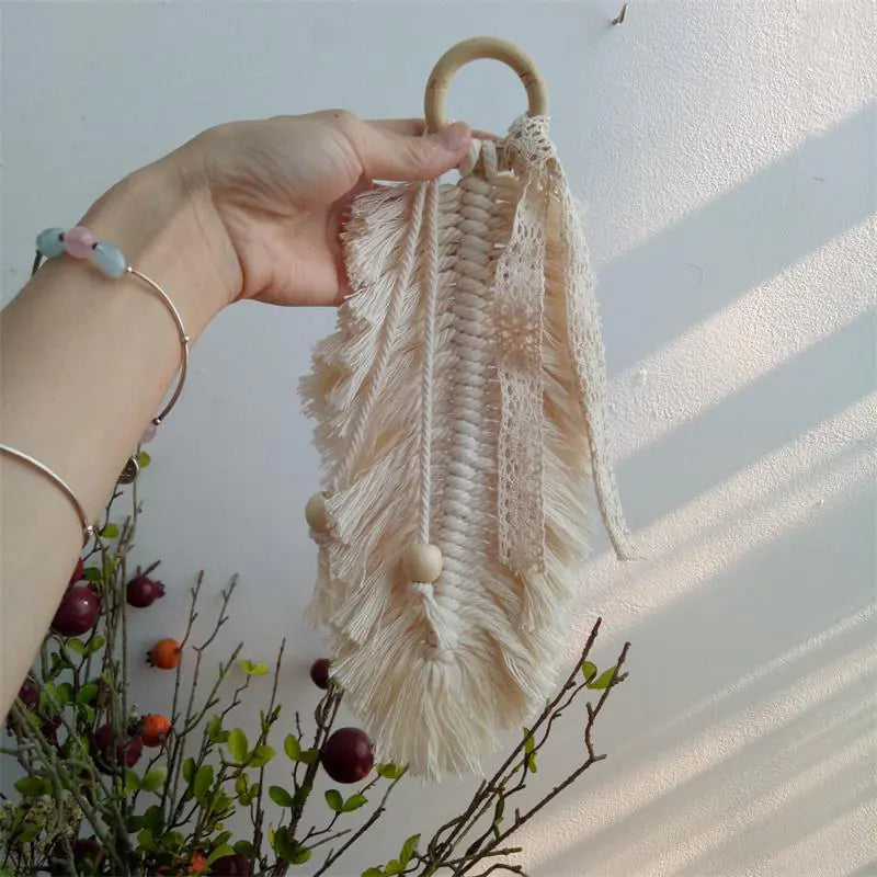 Geometric Woven Feather Tapestry