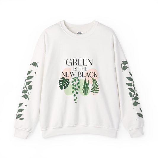 Eco-Friendly Botanical Sweatshirt, Green is the New Black, Plant Lover Gift, Crewneck Sweatshirt, Vintage Floral Design, Cozy Fashion