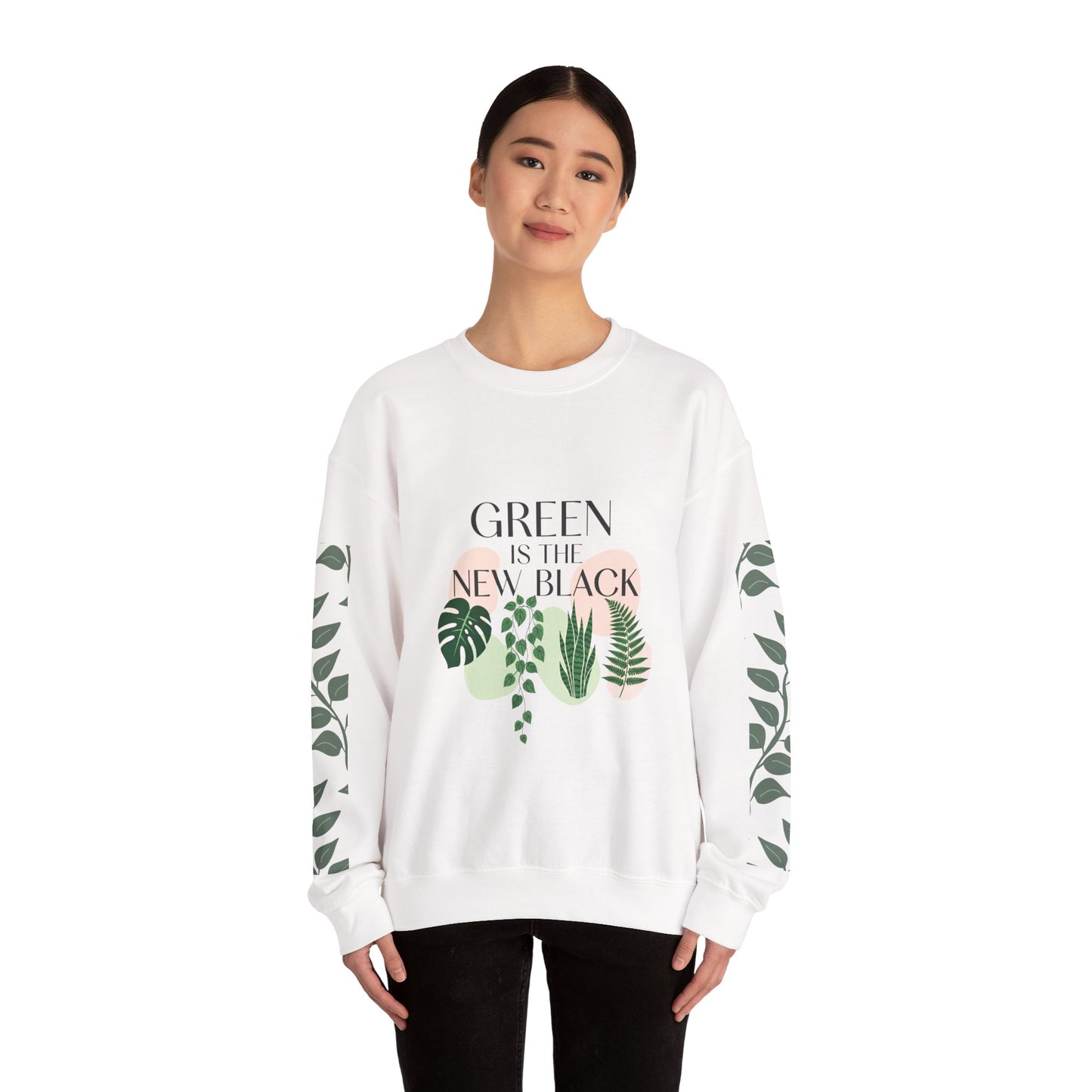 Eco-Friendly Botanical Sweatshirt, Green is the New Black, Plant Lover Gift, Crewneck Sweatshirt, Vintage Floral Design, Cozy Fashion