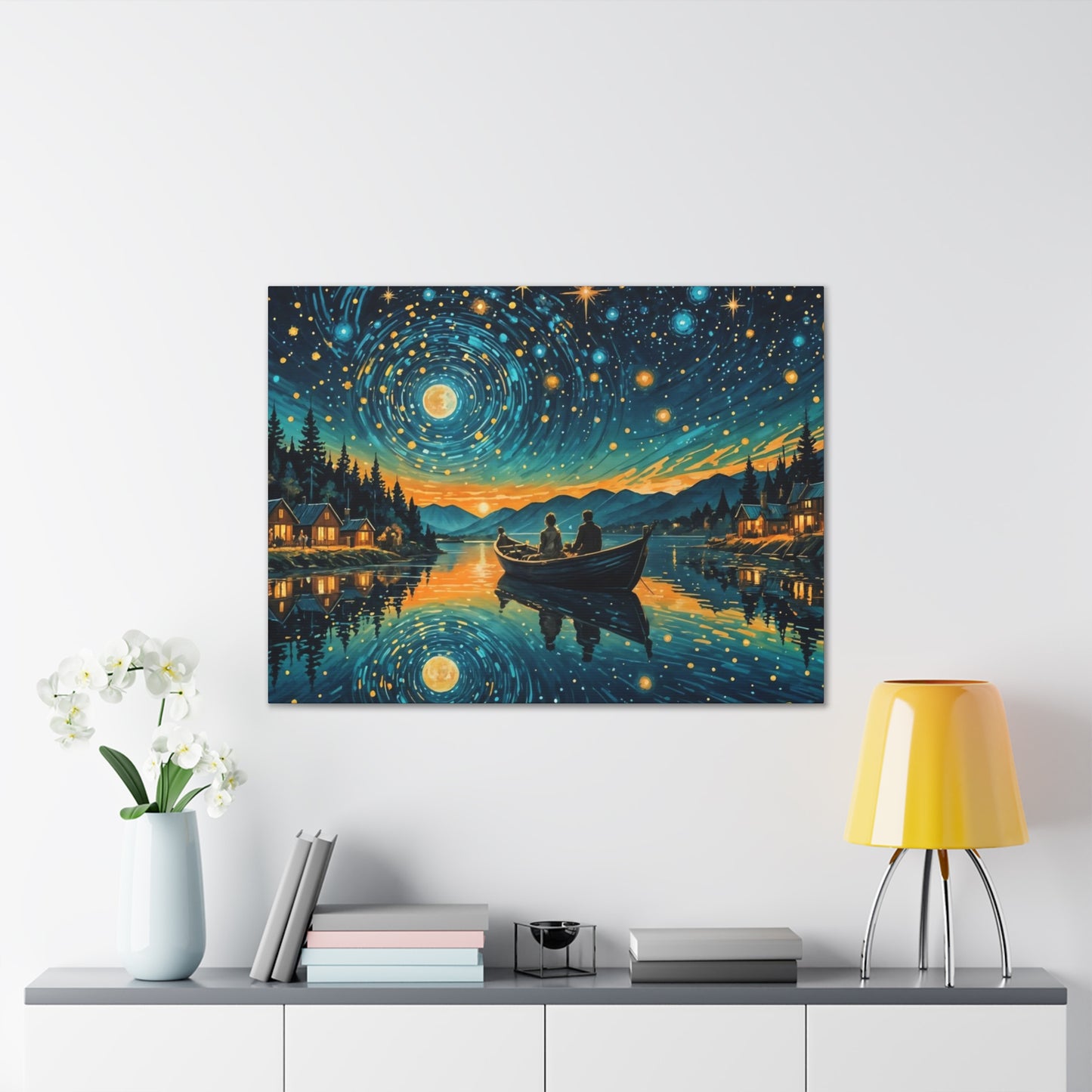CanvasPrint Starry Night at the Lake, Home Decor, Wall Art