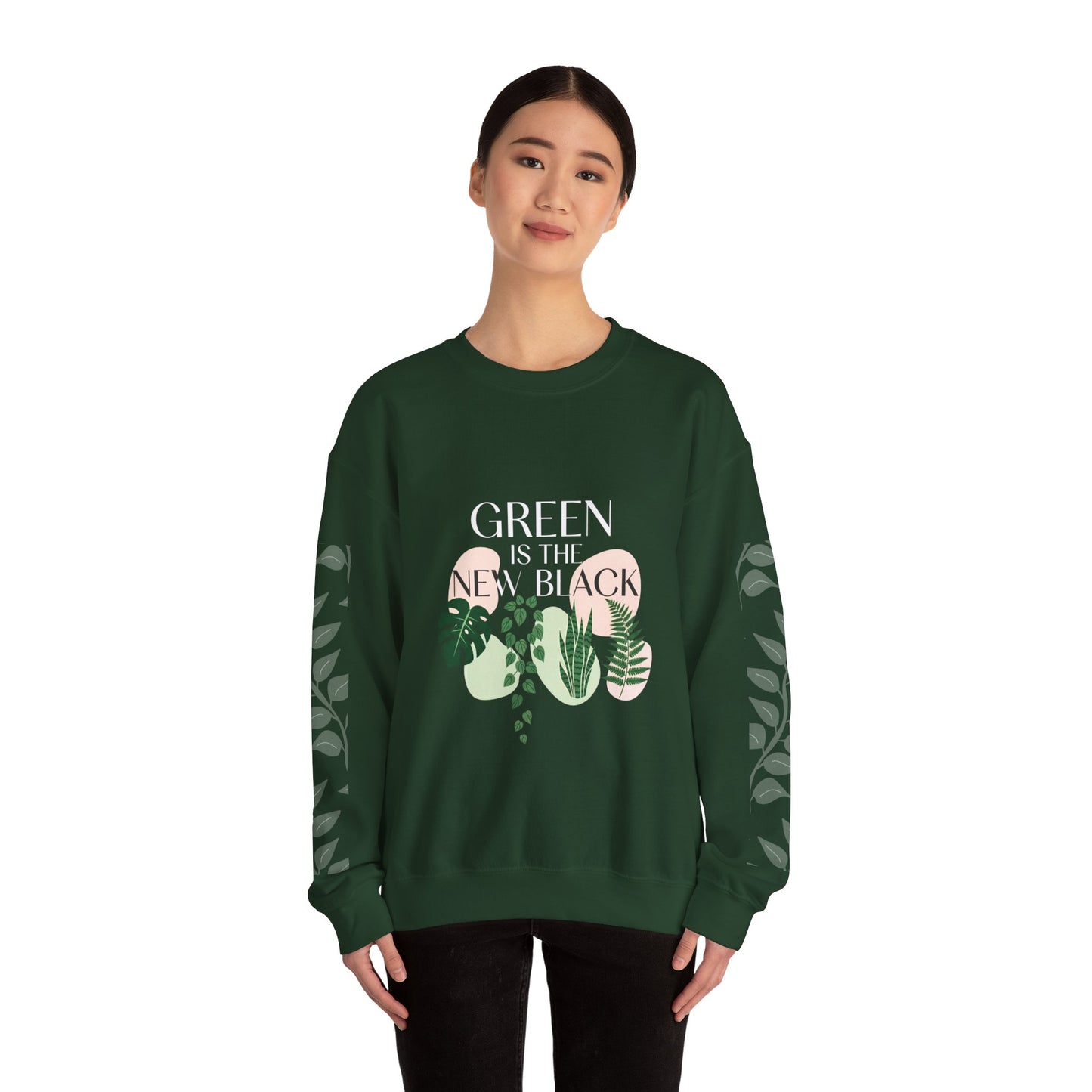 Eco-Friendly Botanical Sweatshirt, Green is the New Black, Plant Lover Gift, Crewneck Sweatshirt, Vintage Floral Design, Cozy Fashion