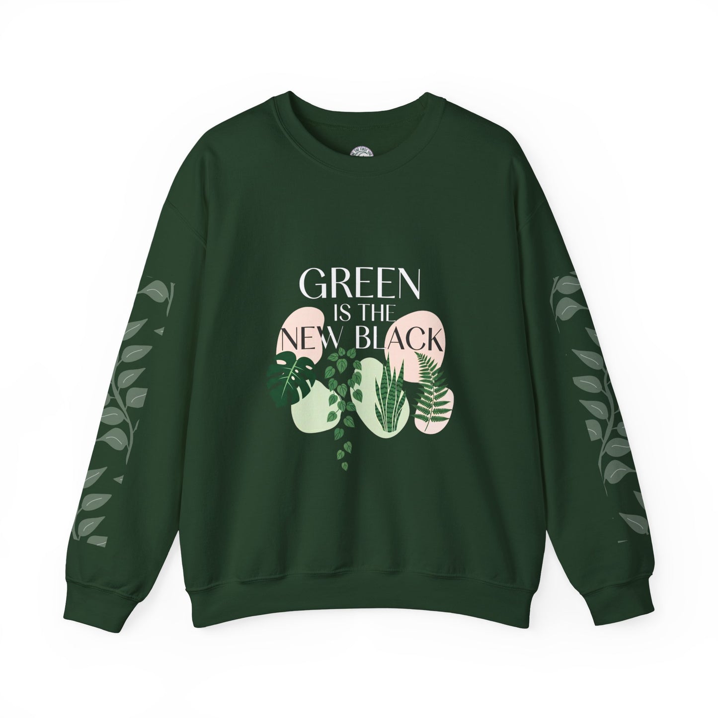 Eco-Friendly Botanical Sweatshirt, Green is the New Black, Plant Lover Gift, Crewneck Sweatshirt, Vintage Floral Design, Cozy Fashion