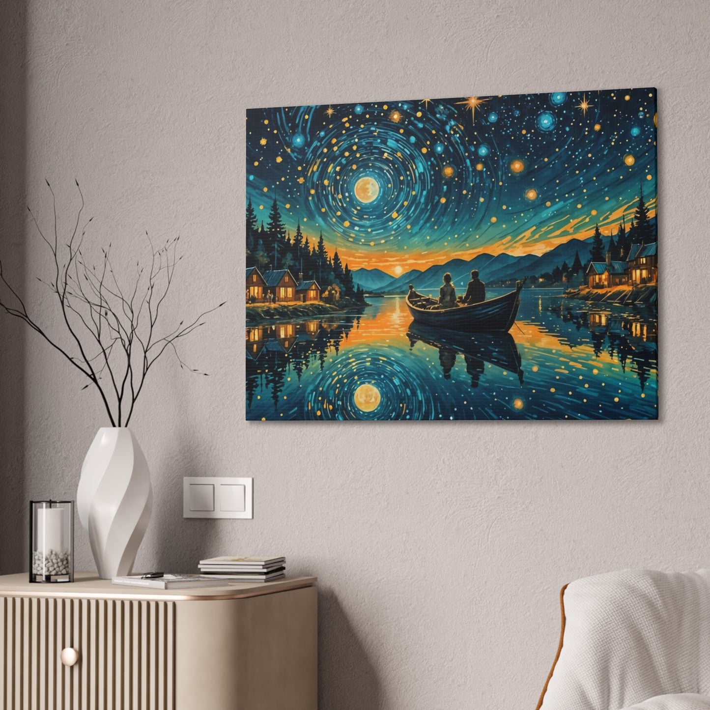 CanvasPrint Starry Night at the Lake, Home Decor, Wall Art
