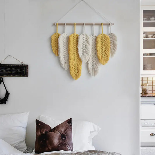 Geometric Woven Feather Tapestry