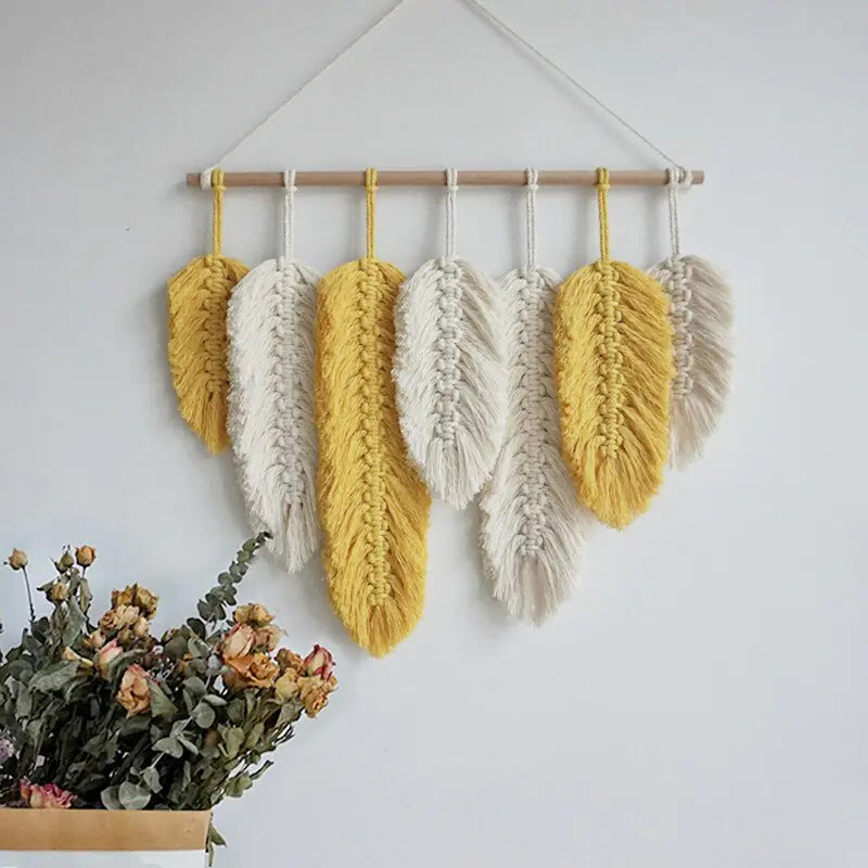 Geometric Woven Feather Tapestry