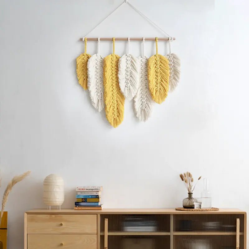 Geometric Woven Feather Tapestry