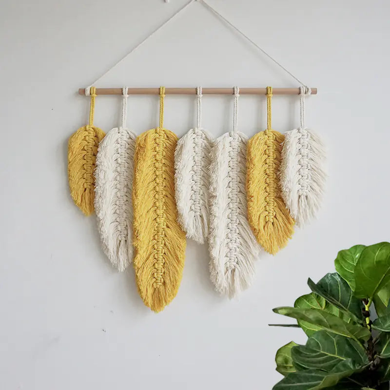 Geometric Woven Feather Tapestry